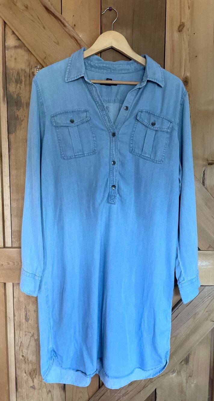 Chaps Women's Size XL Light Blue Chambray Denim Long Sleeve Shirt Dress, Minimal